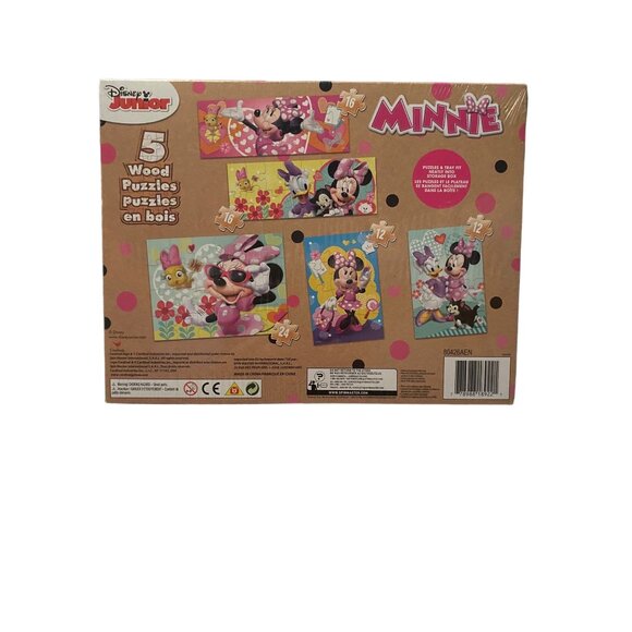 Disney Junior Minnie 5 Wood Puzzles Set Kids Fun Entertainment Colorful Mouse - Picture 2 of 3